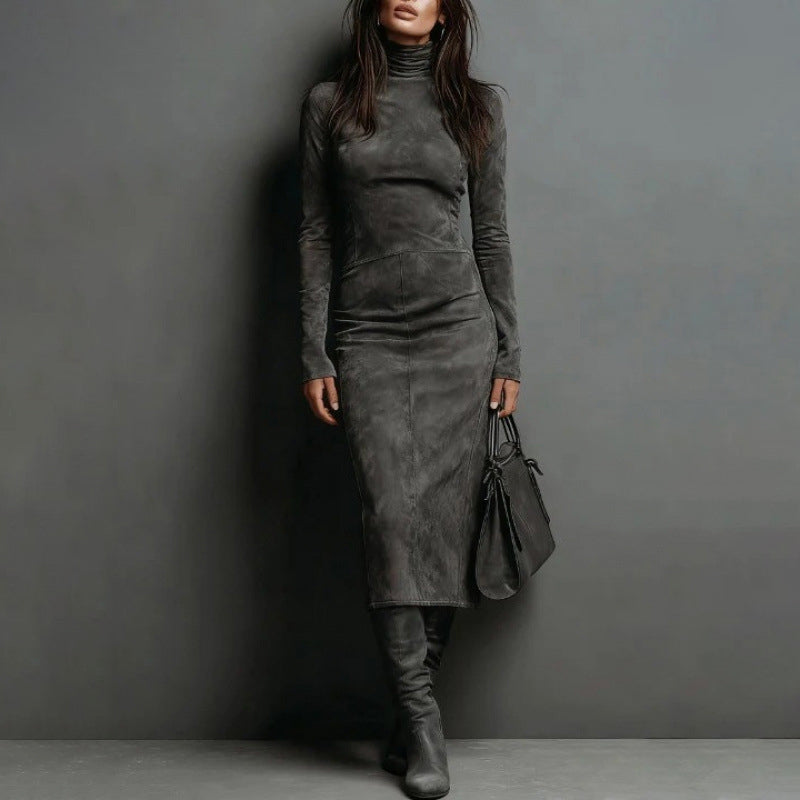 🎁Élégante robe moulante à col roulé et manches longues