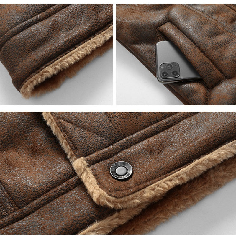 🔥Article Le Plus Vendu🔥 Veste en cuir d'extérieur doublée polaire pour homme✈️Livraison gratuite