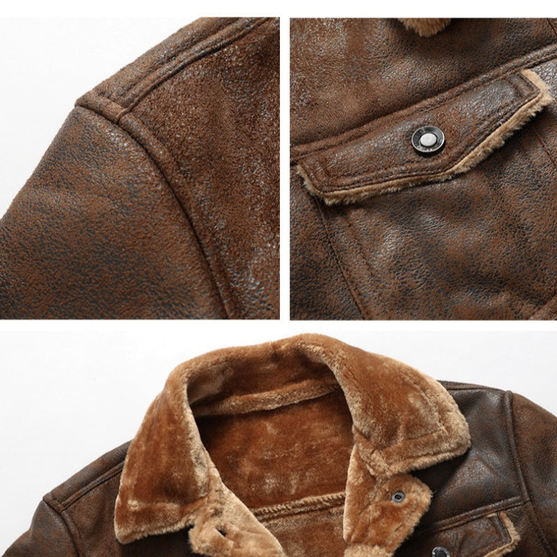 🔥Article Le Plus Vendu🔥 Veste en cuir d'extérieur doublée polaire pour homme✈️Livraison gratuite