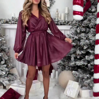 Mini-robe élégante à col en V et taille nouée pour femme🔥Achetez-en 2 et bénéficiez de la livraison gratuite
