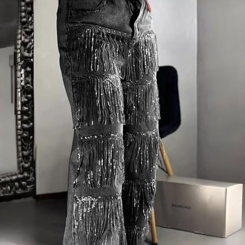Jeans à franges et paillettes pour femmes