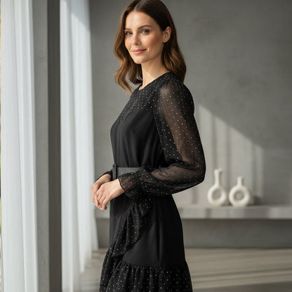 Robe à col en V et ourlet volanté pour femme