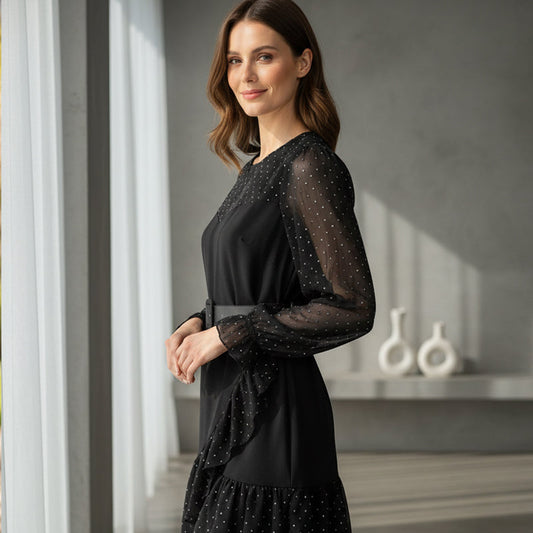 Robe à col en V et ourlet volanté pour femme