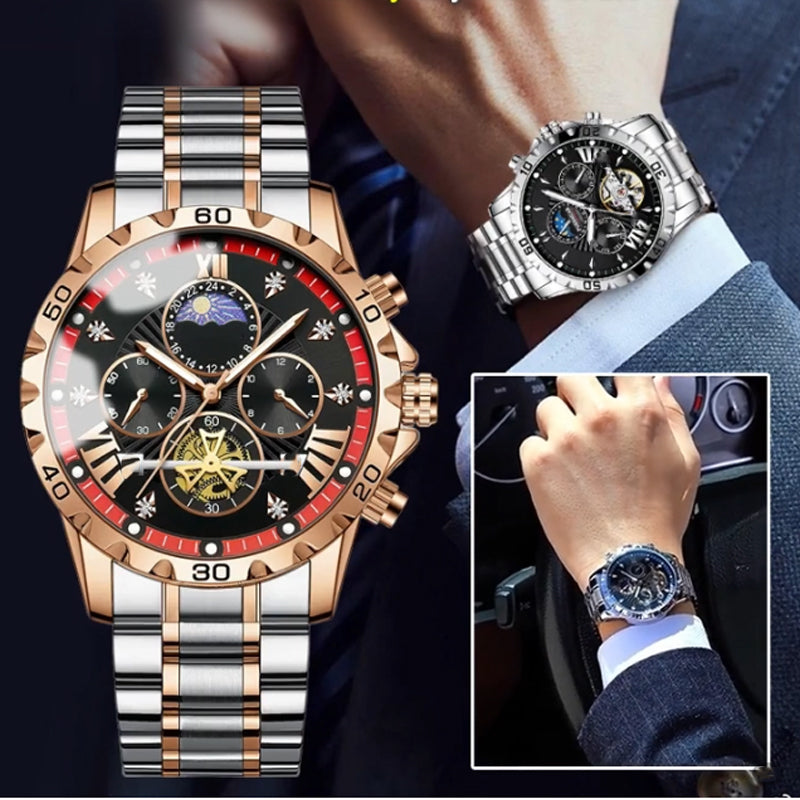 📢📢60 % de réduction !!! 🎅【🎁Le Cadeau de Noël🎁】Montre quartz lumineuse et étanche pour homme avec roue à ailettes