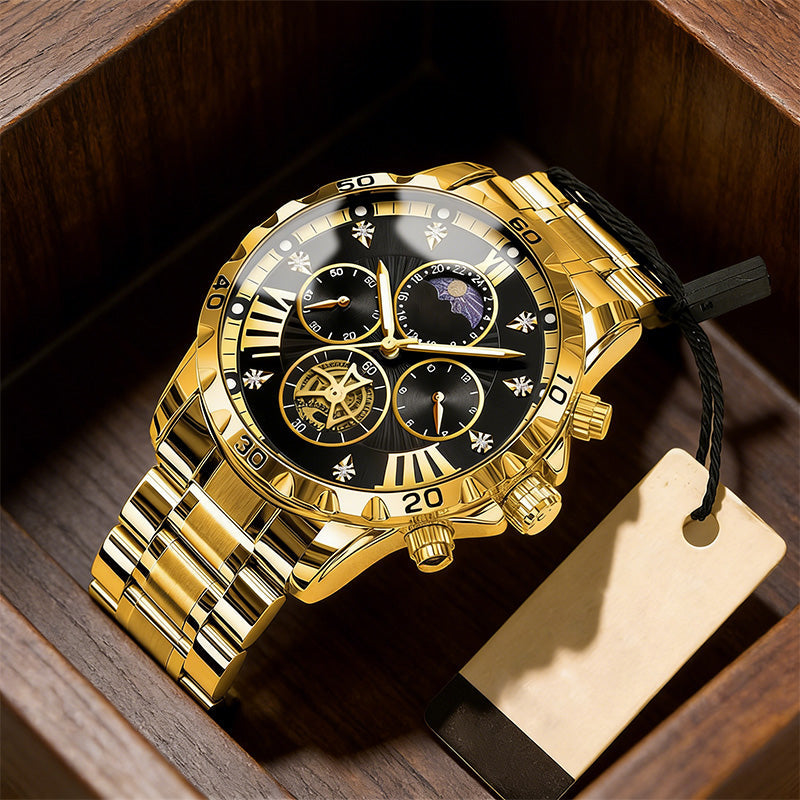 📢📢60 % de réduction !!! 🎅【🎁Le Cadeau de Noël🎁】Montre quartz lumineuse et étanche pour homme avec roue à ailettes