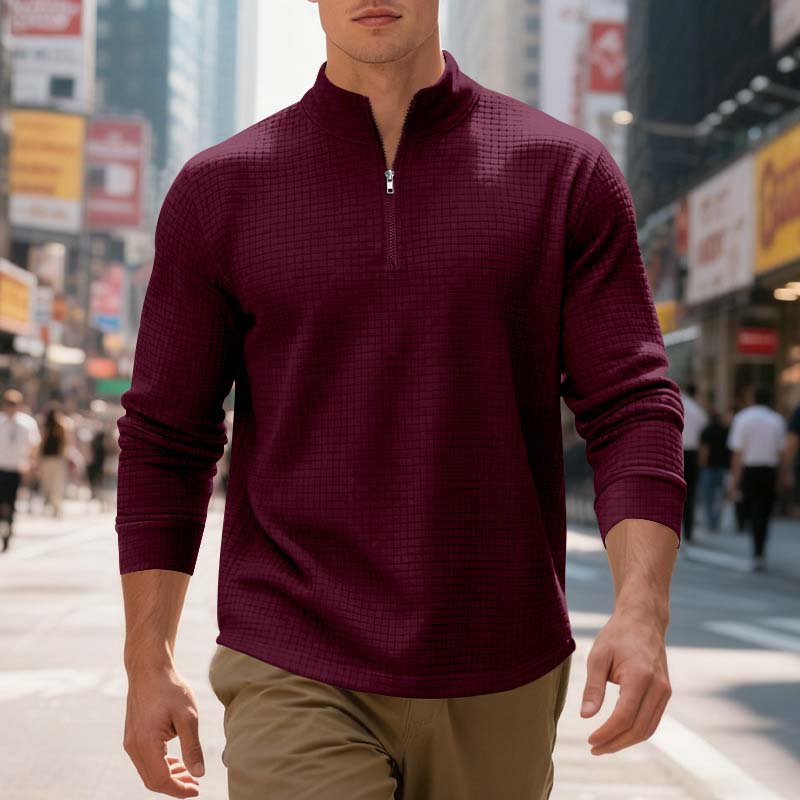 Sweat-shirt à col zippé 1/4 pour homme, en jacquard.