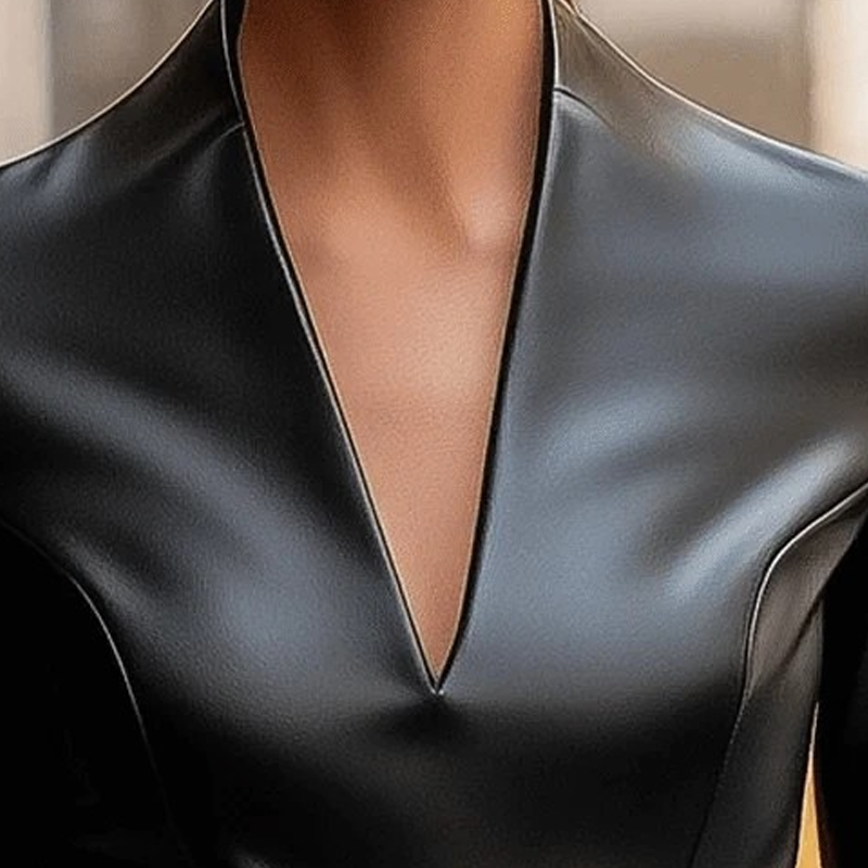 Robe midi moulante à manches longues et encolure en V pour femme