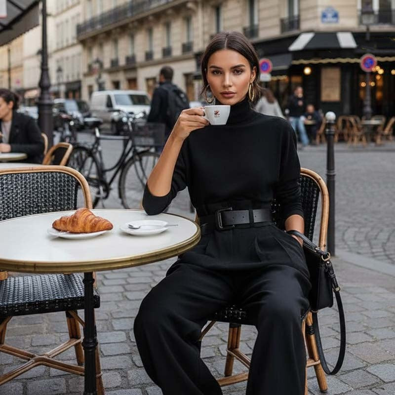 💜 DERNIER JOUR DE PROMOTION - 50 % DE RÉDUCTION💜Ensemble élégant pour femme composé d'un haut à col roulé et d'un pantalon taille haute