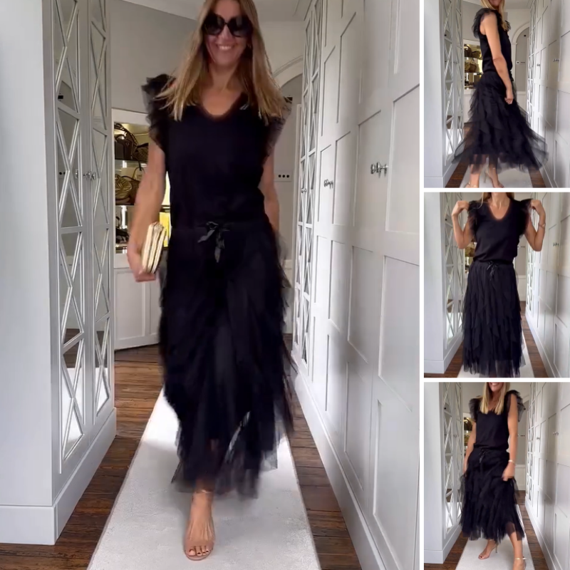 Jupe longue élégante à volants irréguliers pour femme