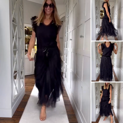 Jupe longue élégante à volants irréguliers pour femme