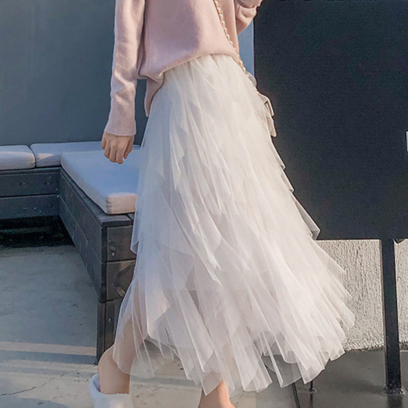 Jupe longue élégante à volants irréguliers pour femme