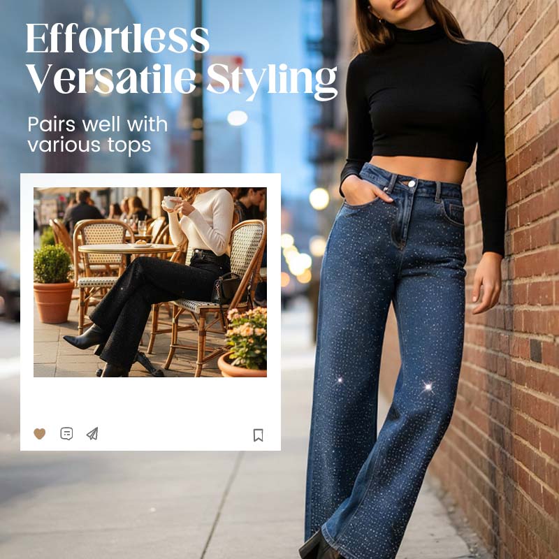 Jeans élégants pour femmes, ornés de strass