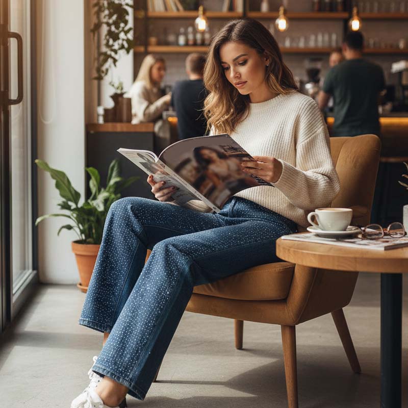 Jeans élégants pour femmes, ornés de strass