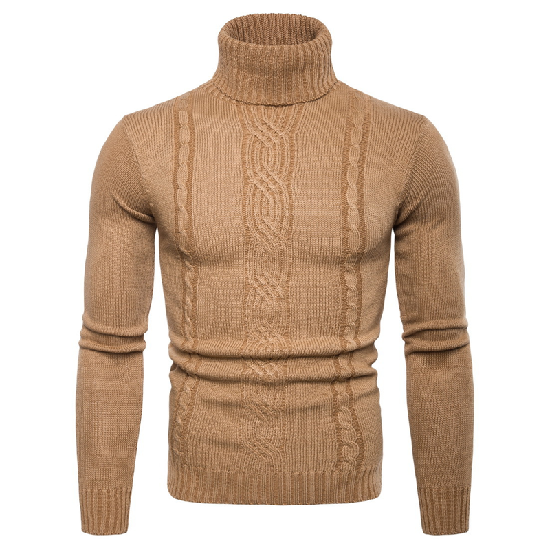 Pull à col roulé pour homme, motif torsadé et coupe ajustée