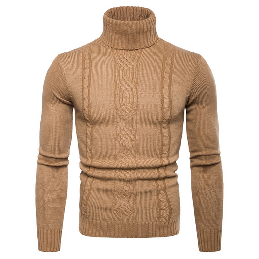 Pull à col roulé pour homme, motif torsadé et coupe ajustée