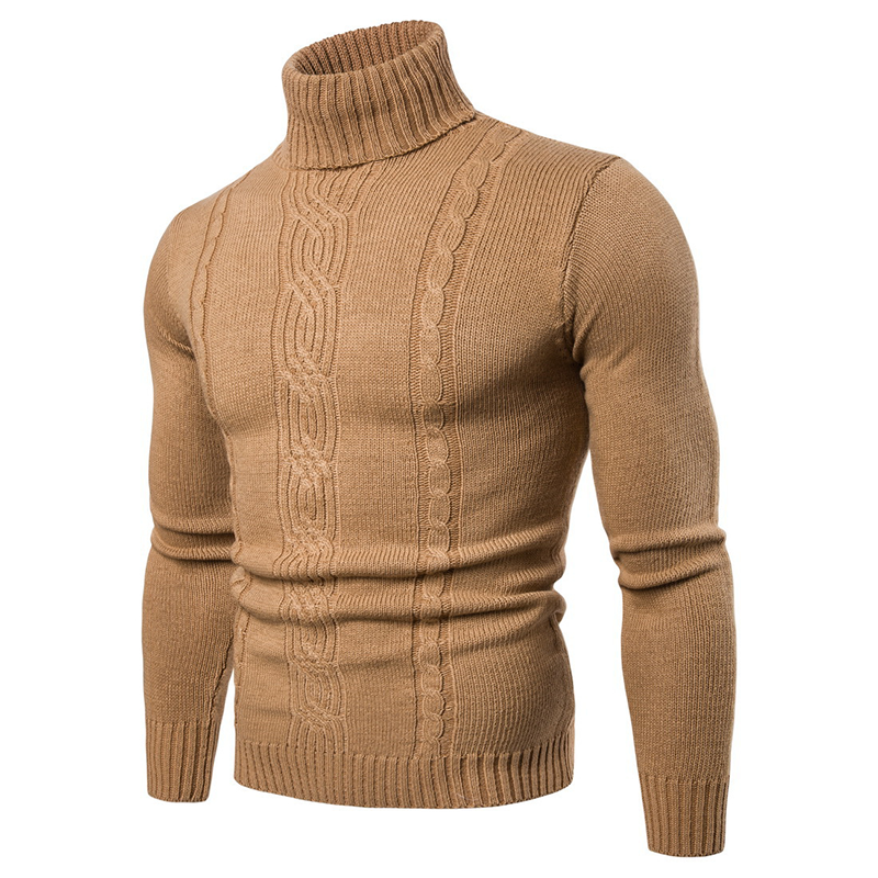 Pull à col roulé pour homme, motif torsadé et coupe ajustée