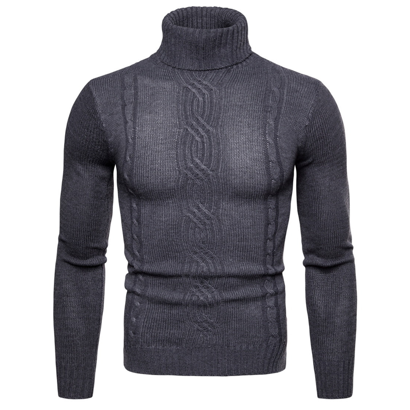 Pull à col roulé pour homme, motif torsadé et coupe ajustée