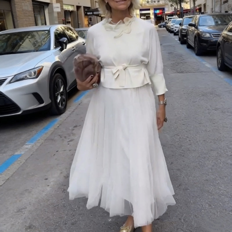 🌸Ensemble deux pièces composé d'un haut à manches longues en tricot pour femme et d'une robe sans manches
