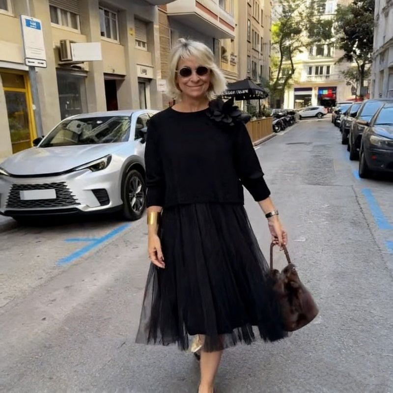 🌸Ensemble deux pièces composé d'un haut à manches longues en tricot pour femme et d'une robe sans manches