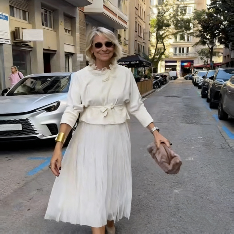 🌸Ensemble deux pièces composé d'un haut à manches longues en tricot pour femme et d'une robe sans manches