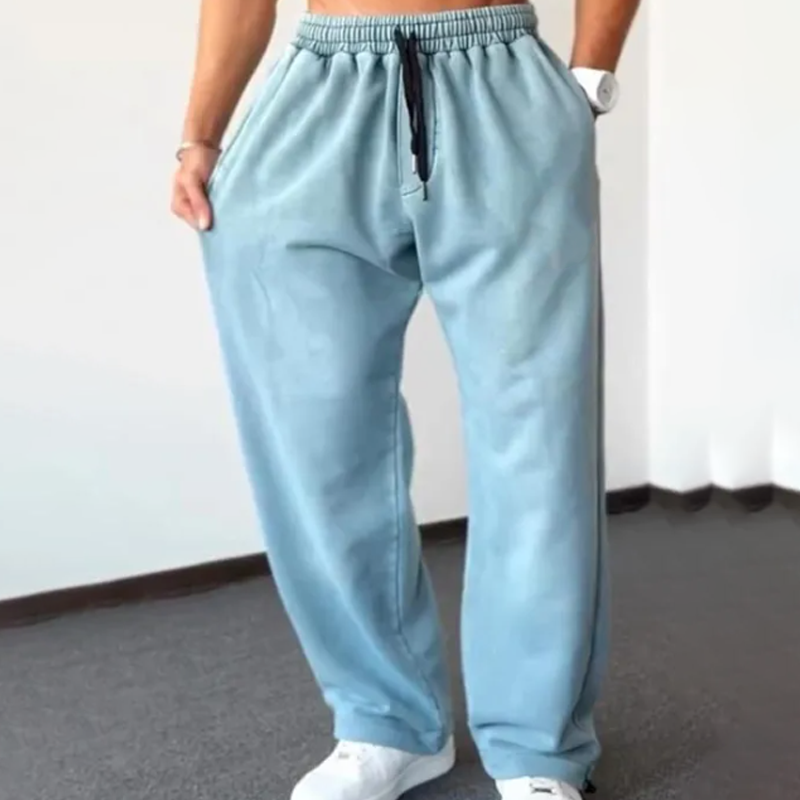 Pantalon décontracté à cordon coulissant et jambes larges pour homme