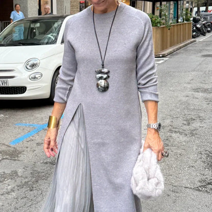 Robe midi élégante en maille pour femme avec fente sur le côté