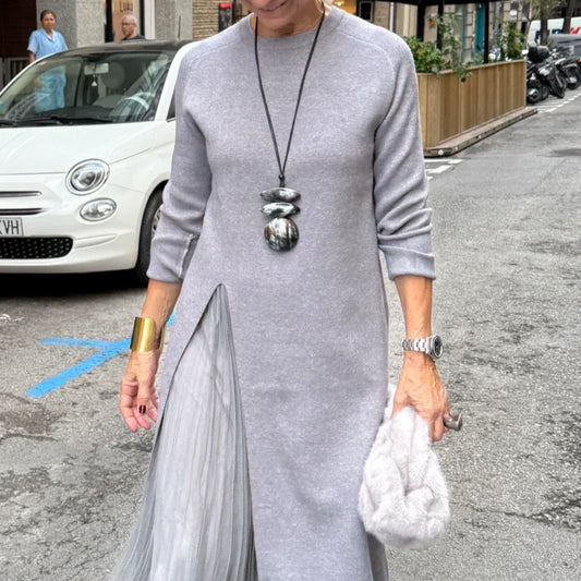 Robe midi élégante en maille pour femme avec fente sur le côté