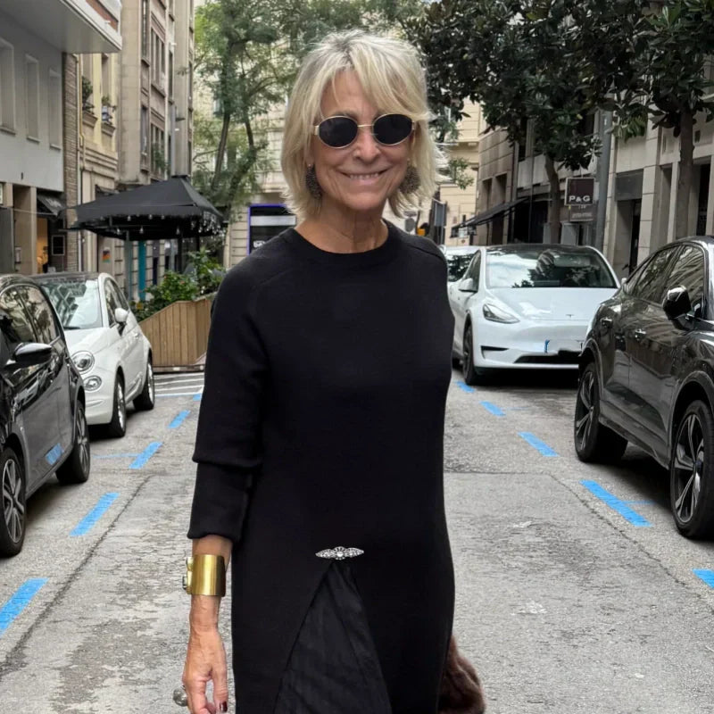 Robe midi élégante en maille pour femme avec fente sur le côté