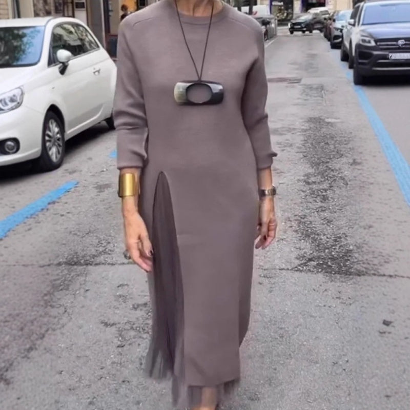 Robe midi élégante en maille pour femme avec fente sur le côté