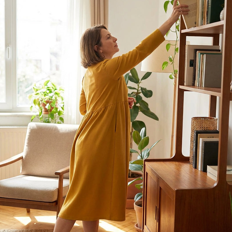 👗Robe midi ample à col rond et poches pour femme - Confort sans effort et élégance au quotidien ✨