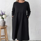 👗Robe midi ample à col rond et poches pour femme - Confort sans effort et élégance au quotidien ✨
