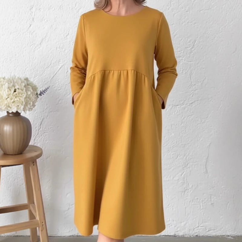 👗Robe midi ample à col rond et poches pour femme - Confort sans effort et élégance au quotidien ✨