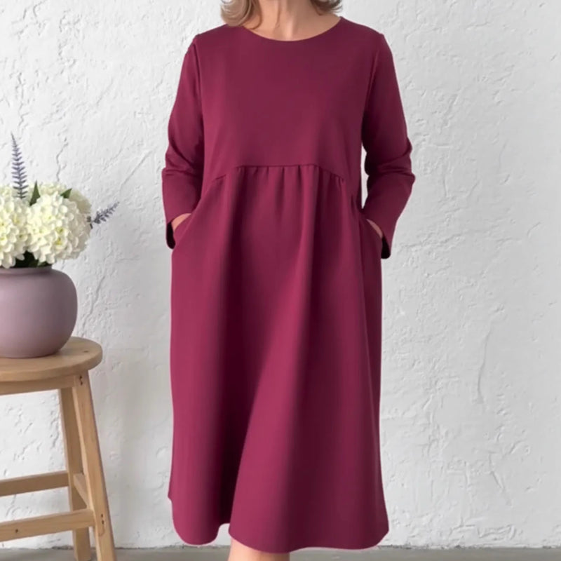 👗Robe midi ample à col rond et poches pour femme - Confort sans effort et élégance au quotidien ✨
