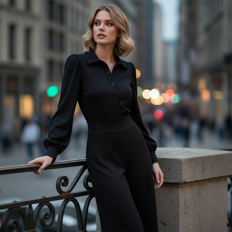 🔥Offre à durée limitée - Ensemble pour femme composé d'un haut à revers et d'un pantalon à jambes larges