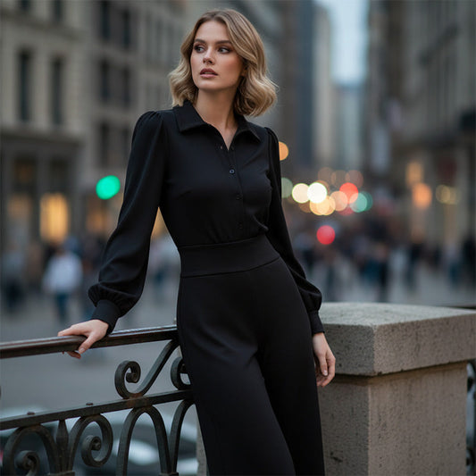 🔥Offre à durée limitée - Ensemble pour femme composé d'un haut à revers et d'un pantalon à jambes larges