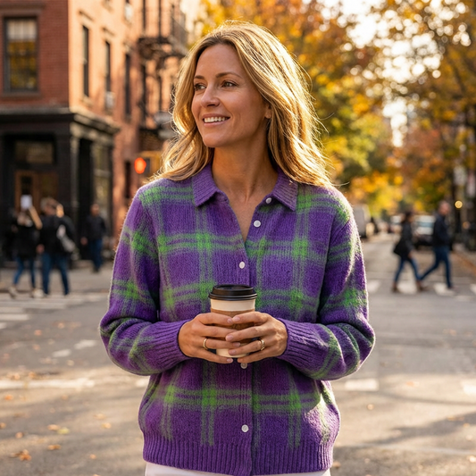 ⏳Spécial à durée limitée⏰Veste-pull à carreaux boutonnée pour femme👔🔥Achetez 2 livraison gratuite