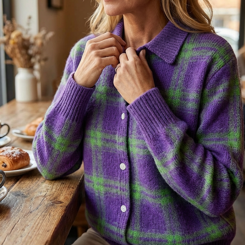 ⏳Spécial à durée limitée⏰Veste-pull à carreaux boutonnée pour femme👔🔥Achetez 2 livraison gratuite