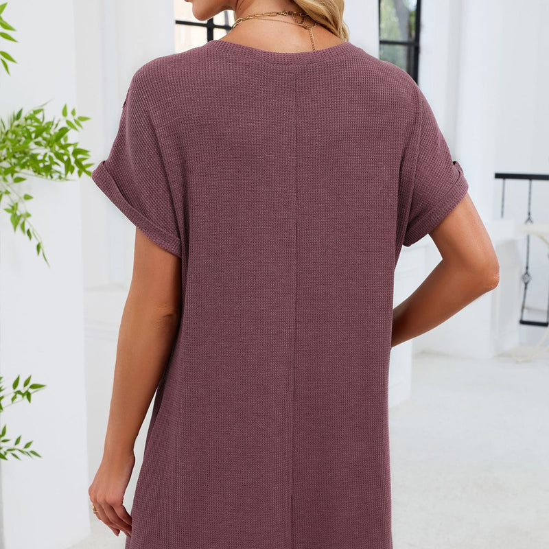 Robe trapèze à manches courtes en dentelle patchwork pour femme