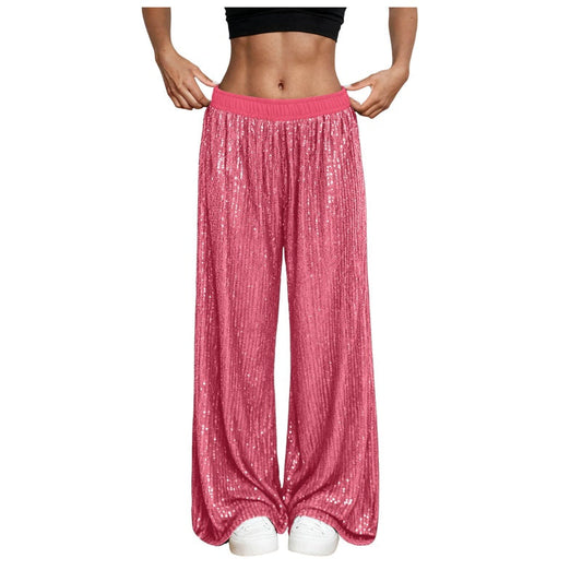 Pantalon large à paillettes pour femme avec taille élastique