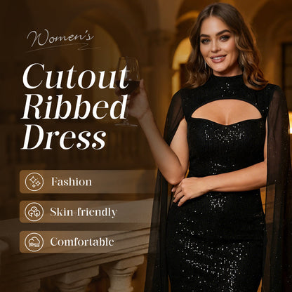 Robe côtelée à découpes pour femme avec cape en mousseline