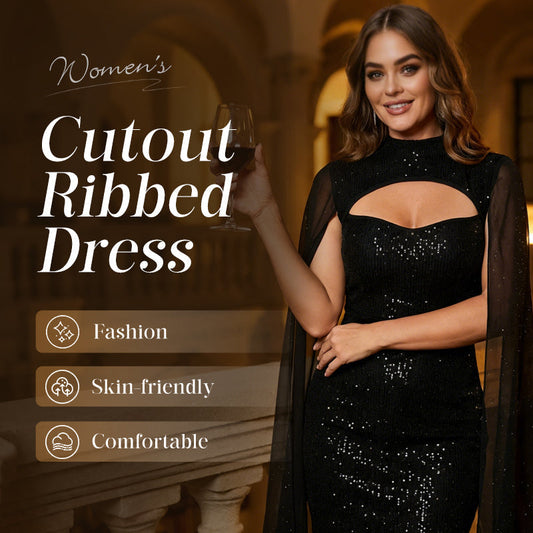 Robe côtelée à découpes pour femme avec cape en mousseline