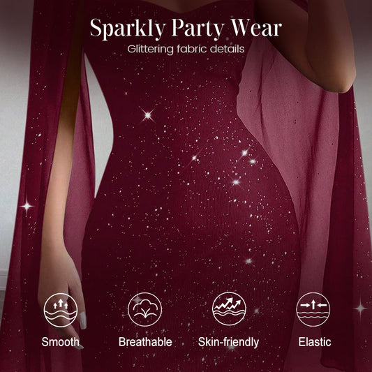 Robe côtelée à découpes pour femme avec cape en mousseline