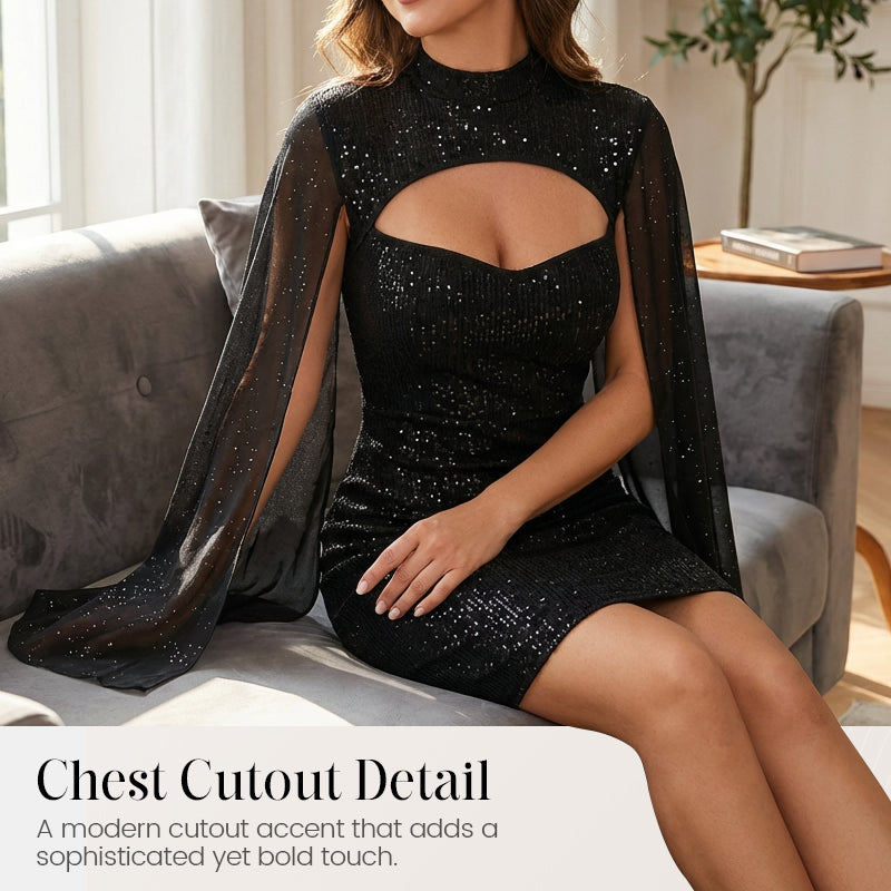 Robe côtelée à découpes pour femme avec cape en mousseline