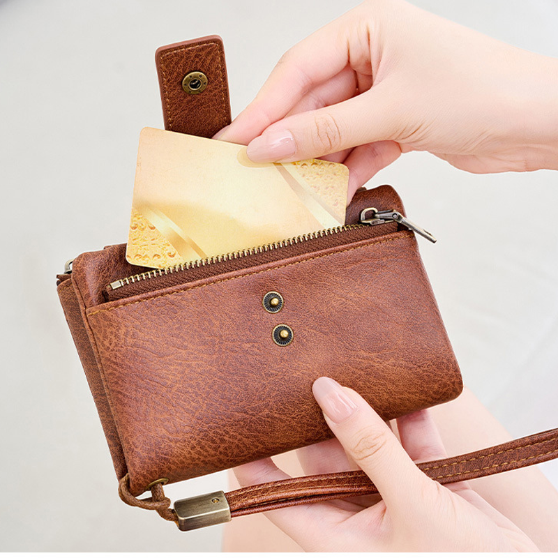 🔥Offre à durée limitée - Portefeuille à trois volets pour femme, style rétro, avec protection RFID