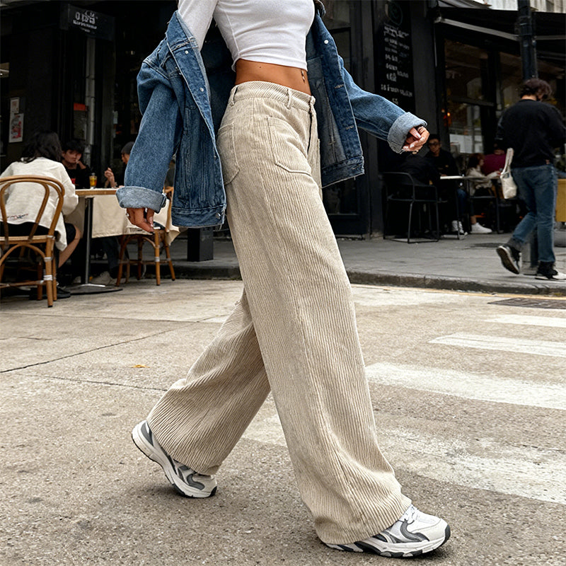 Pantalon décontracté à taille haute et coupe ample pour femme