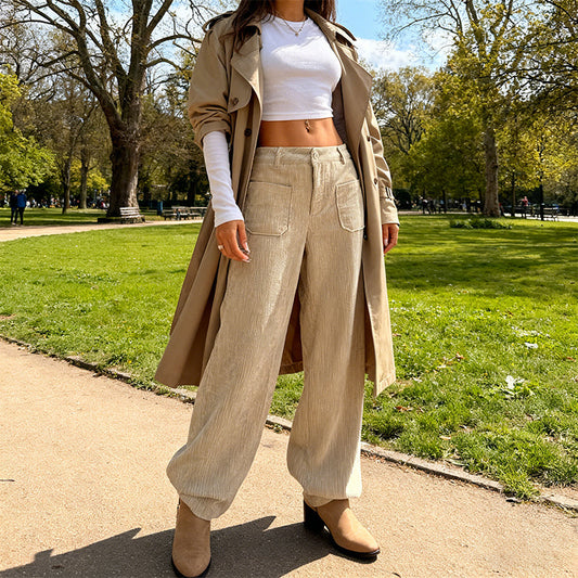 Pantalon décontracté à taille haute et coupe ample pour femme