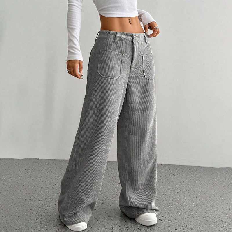 Pantalon décontracté à taille haute et coupe ample pour femme