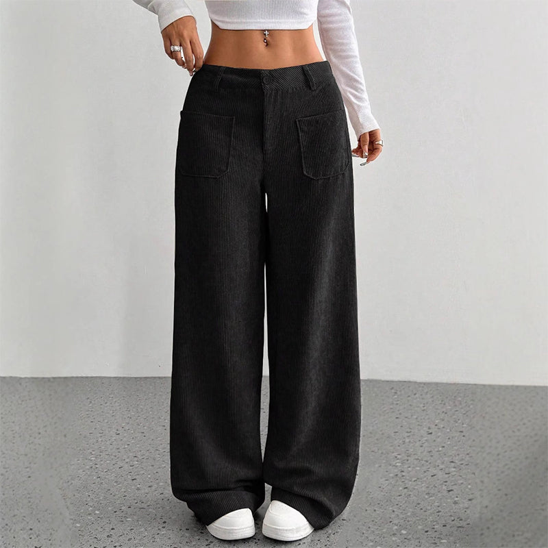 Pantalon décontracté à taille haute et coupe ample pour femme