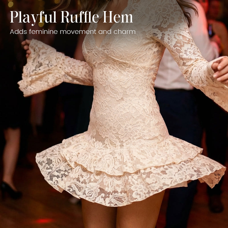 Élégante robe à encolure en V en dentelle avec bordure à volants