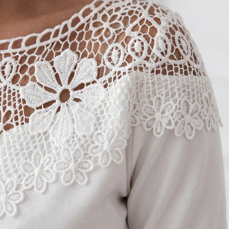 Haut élégant à encolure en dentelle et coupe ajustée pour femme